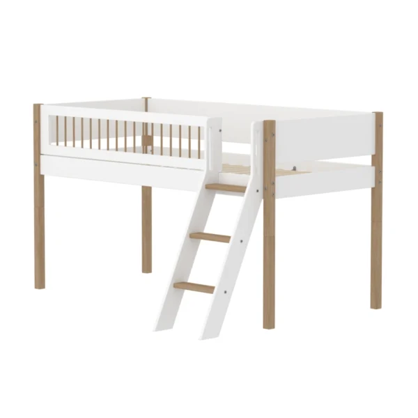 NOR系列 斜梯半高床(柵欄型護欄)-白橡木色