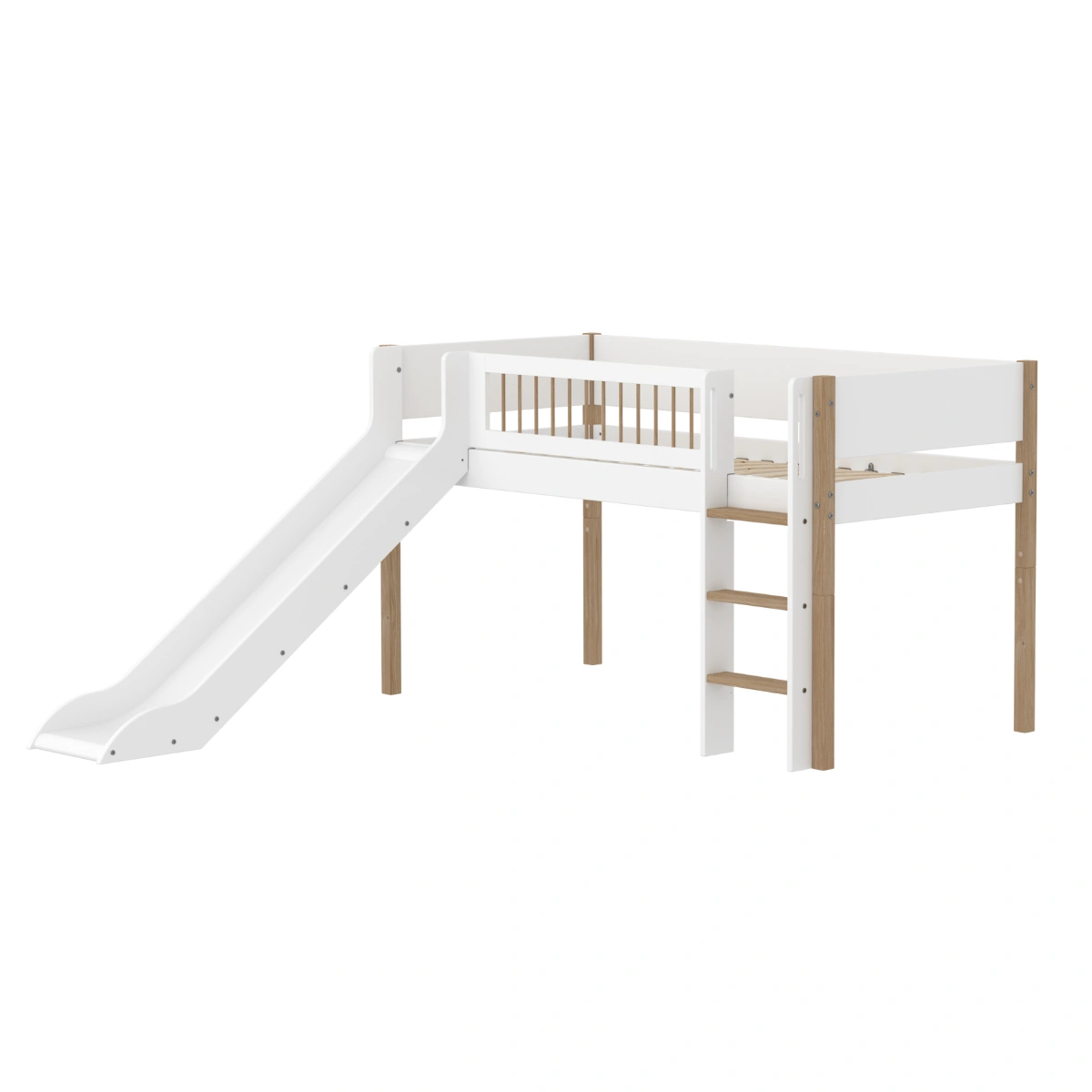 NOR系列 兒童滑梯半高床(柵欄型護欄)-白橡木色