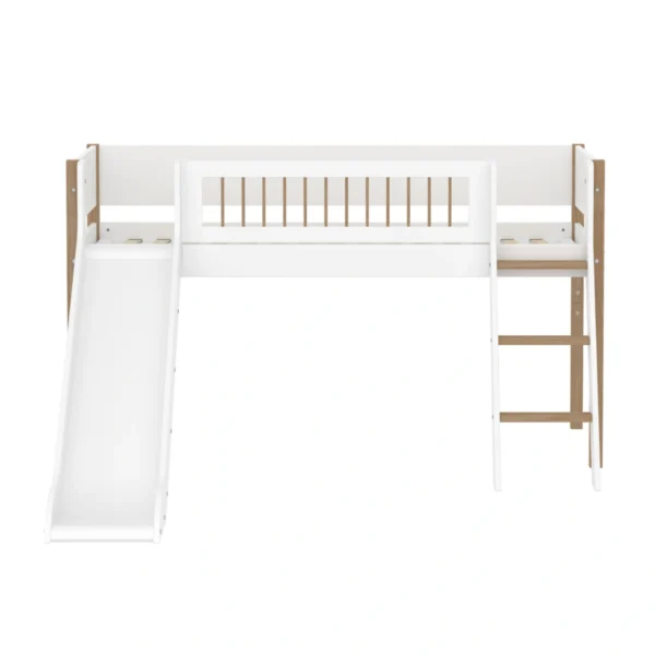 NOR系列 滑梯斜梯半高床(柵欄型護欄)-白橡木色_圖庫1