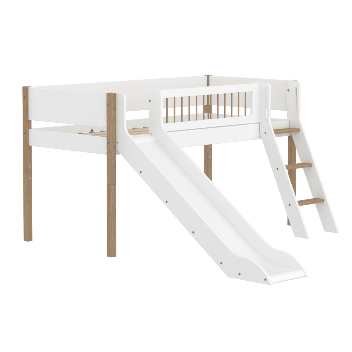 NOR系列 兒童滑梯斜梯半高床(柵欄型護欄)-白橡木色:圖片 4